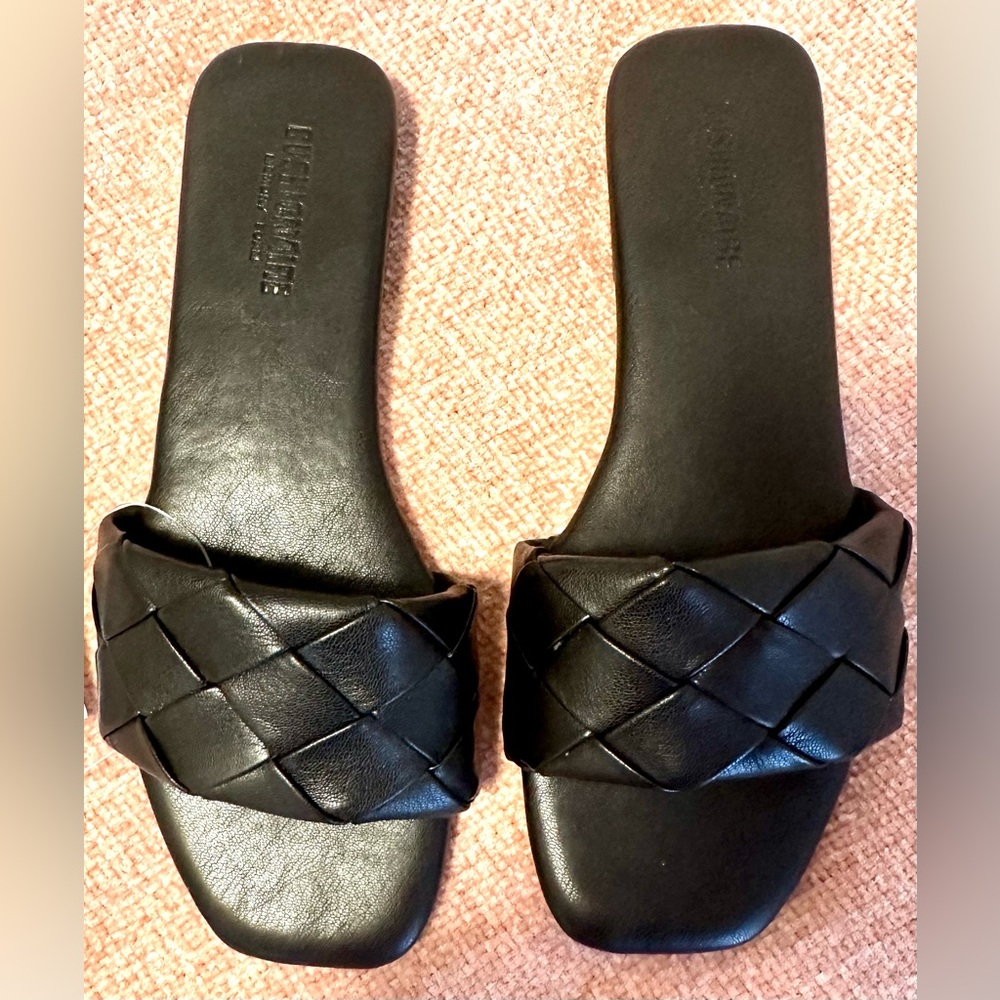 Black Leather Slides - 9